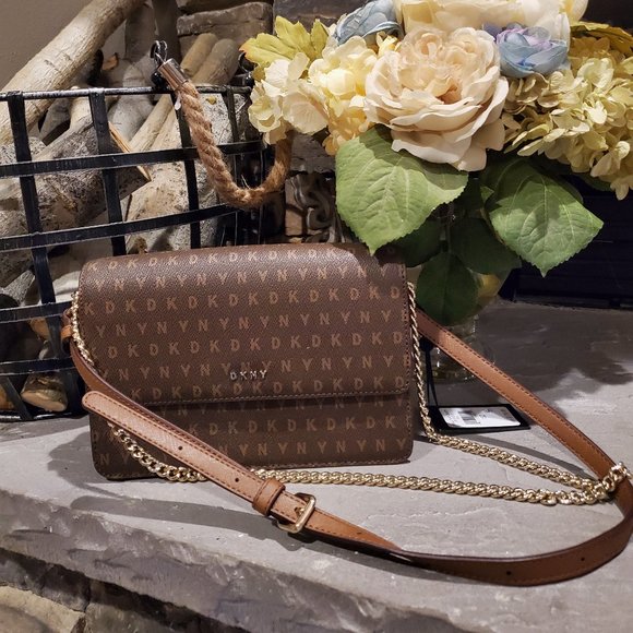 Dkny Handbags - NWT Brown DKNY Clasp Purse with Gold Chain